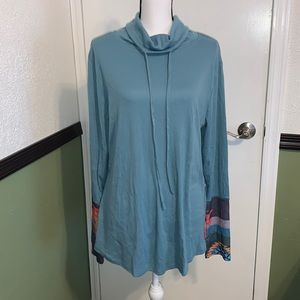 Women's Cowl Neck Long Sleeves Tunic Tops Aztec Printed Sweatshirts Cut Pullover